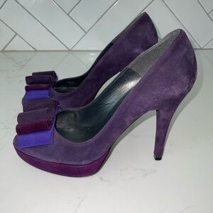 Stuart Weitzman Indigo Suede Bow Heels